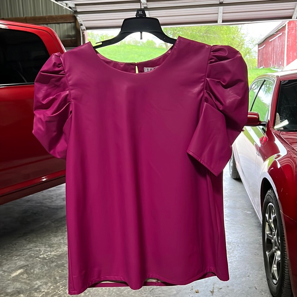 Adorable pleather pink shirt! New with tags!